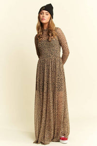 ANIMAL PRINT MESH MAXI DRESS