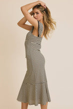Load image into Gallery viewer, SWEETHEART FRONT TIE WITH LACE TIRM STRIPE DRESS