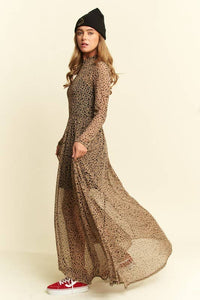 ANIMAL PRINT MESH MAXI DRESS