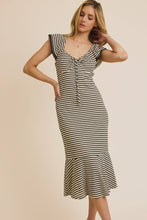 Load image into Gallery viewer, SWEETHEART FRONT TIE WITH LACE TIRM STRIPE DRESS