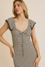 Load image into Gallery viewer, SWEETHEART FRONT TIE WITH LACE TIRM STRIPE DRESS
