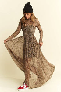 ANIMAL PRINT MESH MAXI DRESS