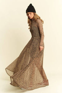 ANIMAL PRINT MESH MAXI DRESS
