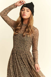 ANIMAL PRINT MESH MAXI DRESS