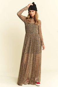 ANIMAL PRINT MESH MAXI DRESS